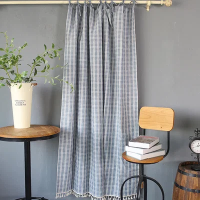 The Range Blue Grid Curtain Partition Curtain - Blue / 180cm