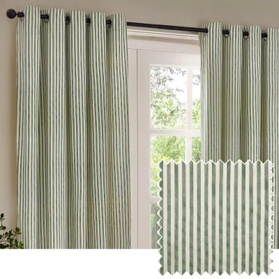 The Range Hebden Striped Cotton Blackout Eyelet Curtain Pair - Forest / 168cm / 229cm