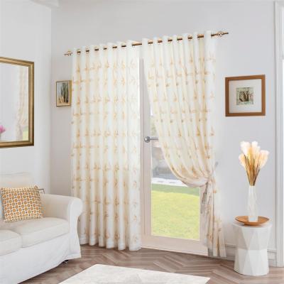 The Range Leaf Embroidered Tulle Voile Curtains Ring Top - Gold / 229cm