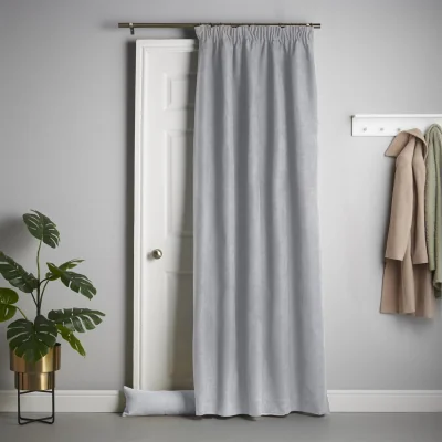 The Range Velvet Chenille Thermal Fleece Lined Pencil Pleat Taped Top Door Curtain - Silver