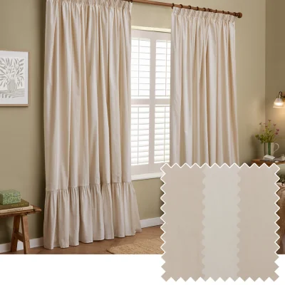 The Range Birdie Stripe Fully Lined Ruffle Pencil Pleat Curtain Pair - Oat-Milk / 229cm / 183cm