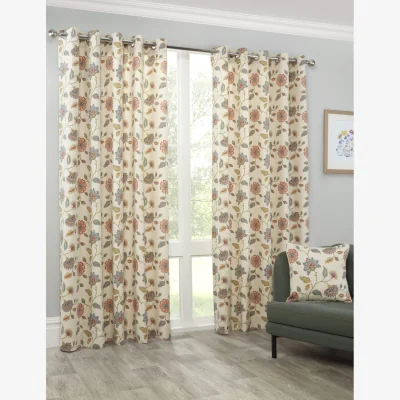 The Range Shelley Fully Lined Floral Eyelet Curtains - Polycotton - Multi - Multi