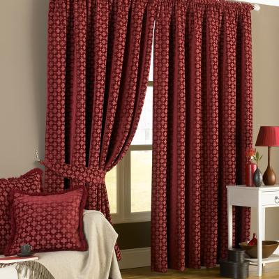 The Range Belmont Chenille Jacquard Pencil Pleat Curtain Pair - Claret / 168cm