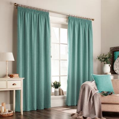 The Range Harrison Herringbone Weave Pencil Pleat Curtain Pair - Marine Blue / 229cm