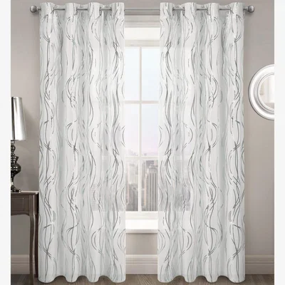 The Range Modern Foil Print Voile Panel - Silver / 48in