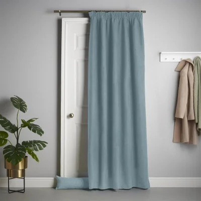 The Range Velvet Chenille Thermal Fleece Lined Pencil Pleat Taped Top Door Curtain - Teal