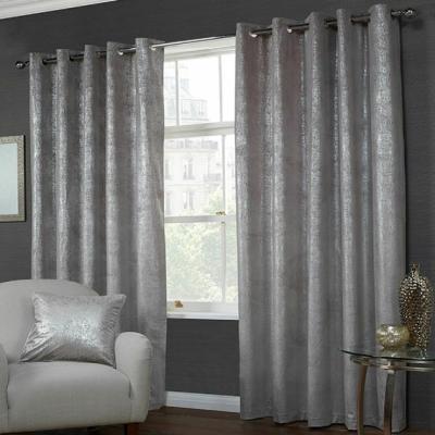 The Range Silver Velvet Shimmer Metallic Eyelet Ring Top Lined Ready Made Curtains - Silver / 108in / 2.1kg