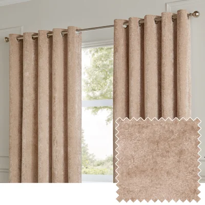 The Range Lustre Velvet Fully Lined Eyelet Curtain Pair - Oyster / 229cm / 137cm