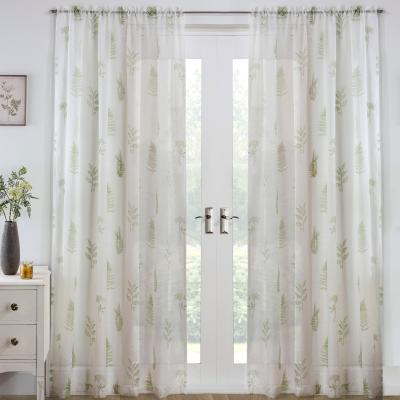 The Range Bracken Leaf Print Linen-Look Voile Panel - Pair - Green / 229cm