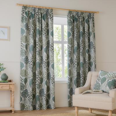The Range Ophelia Jacquard Floral Pencil Pleat Curtains - Thyme-Mineral / 117cm / 137cm