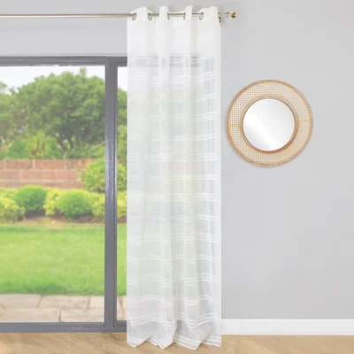 The Range Whitstable Tufted Stripe Voile Curtain - White