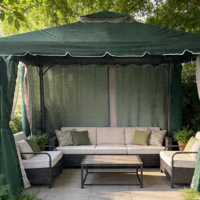 The Range 3m x 4m Garden Gazebo with Curtains - Green