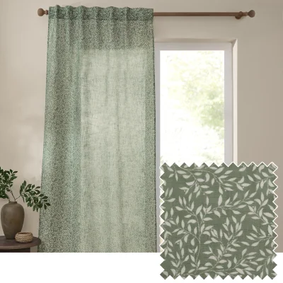 The Range Perrie Leaf Sheer Woven Curtain Panel - Forest / 290cm