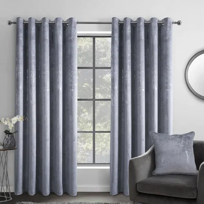 The Range Marble Effect Velvet Eyelet Curtains - Thermal Blackout - 2 Panels - Grey