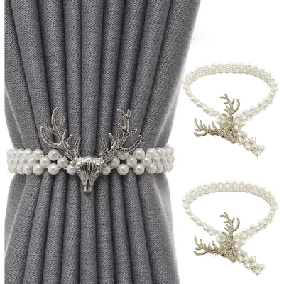 The Range A Pair Of Deer Pearl Elastic Curtain Buckle Straps - Silver