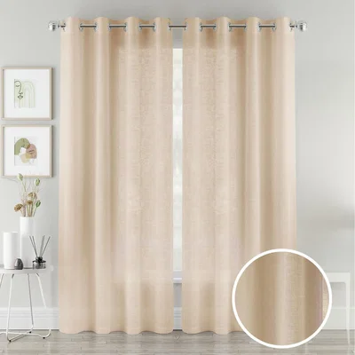 The Range Pair of Plain Eyelet Header Sheer Linen-Look Voile Panels - Natural / 183cm