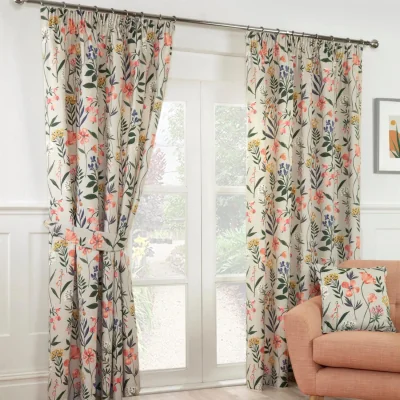 The Range Meadow Pencil Pleat Curtains - Beige / 90in / 54in