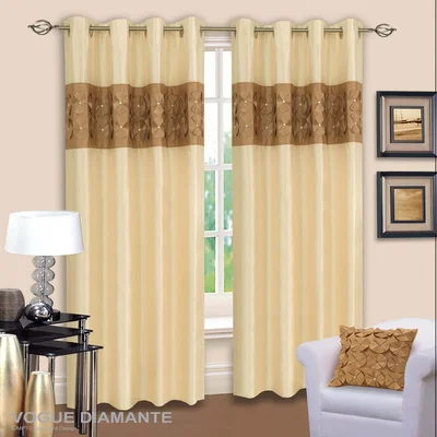 The Range 3D floral pattern with diamonte stud curtain pair - Latte / 90in