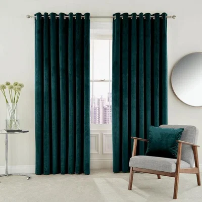 The Rug Seller Escala Lined Eyelet Curtains in Teal Green by Helena Springfield&nbsp;168cmx183cm