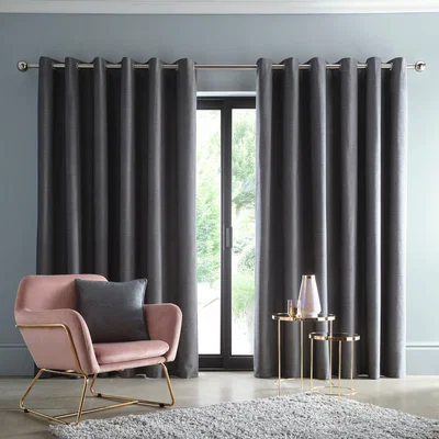 The Rug Seller Arezzo Plain Blackout Curtains By Clarke And Clarke in Charcoal Grey