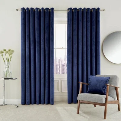 The Rug Seller Escala Lined Eyelet Curtains in Electric Blue by Helena Springfield&nbsp;168x137cm