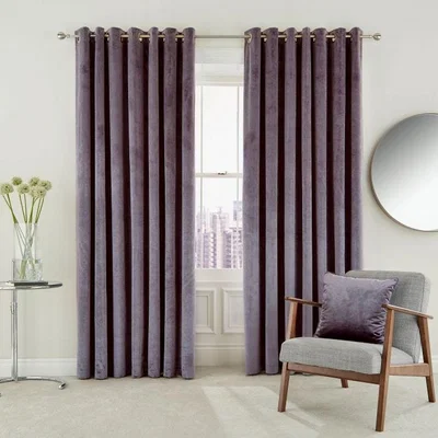 The Rug Seller Escala Lined Eyelet Curtains in Damson Purple by Helena Springfield&nbsp;168cmx183cm