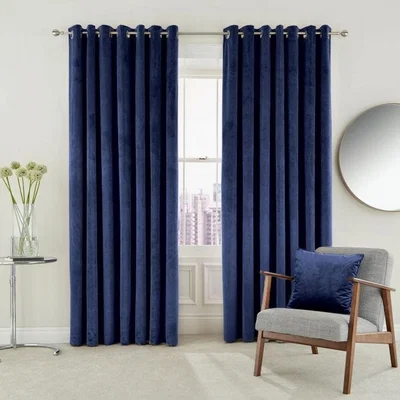 The Rug Seller Escala Lined Eyelet Curtains in Electric Blue by Helena Springfield&nbsp;183cmx229cm