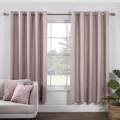 The Rug Seller Lazy Linen Plain Eyelet Curtains in Mellow Pink&nbsp;167x183cm