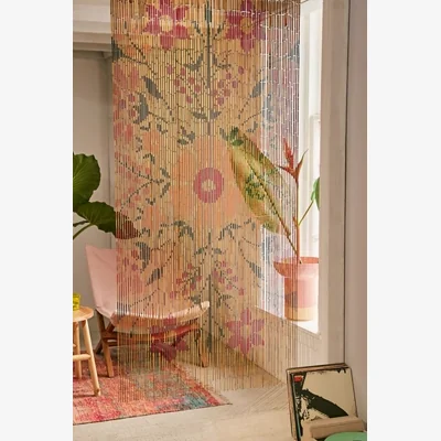 Urban Outfitters Rosa Floral Bamboo Beaded Curtain - Beige ALL at Urban Outfitters