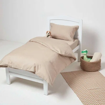 The Range Linen Cot Bed Duvet Cover Set with Pillowcase - Natural