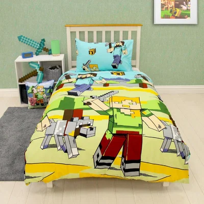 The Range Minecraft Duvet Cover Pillowcase Quilt Adventure Bedding Set - Green
