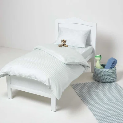 The Range Satin Striped Egyptian Cotton Cot Bed Duvet Cover Set with Pillowcase 330 TC - Blue