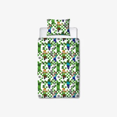 The Range Minecraft Drawn Duvet Cover and Pillowcase Set - Green