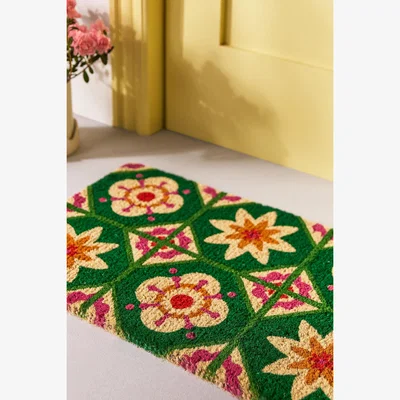 Anthropologie Floral Tile Printed Coir Doormat