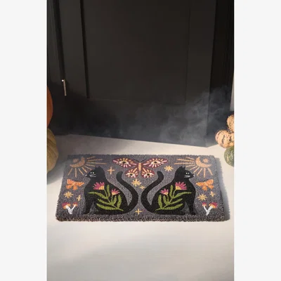 Anthropologie Mystic Cat Plum Coir Printed Doormat