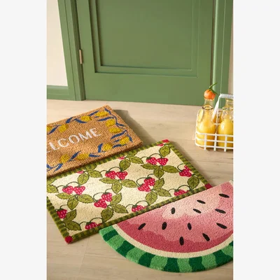 Anthropologie Lemon Border Welcome Printed Doormat