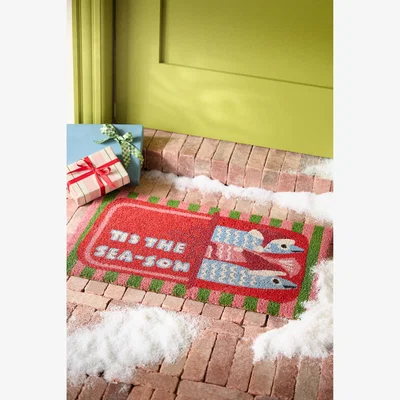 Anthropologie Tis the Season Sardines Coir Printed Doormat