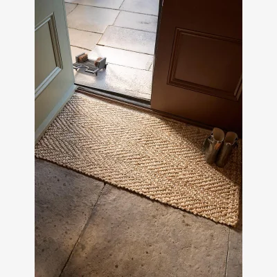 Cox and Cox Natural & White Braided Jute Chevron Doormat - Double