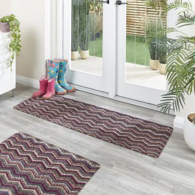 Dunelm Missouri Recycled Cotton Long Doormat Purple, Brown and White