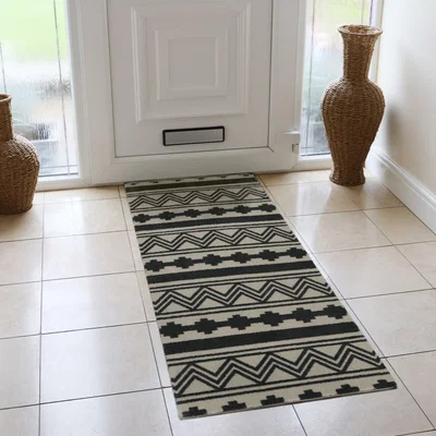 Dunelm JVL Mega Latex Aztec Runner Black