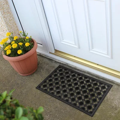 Dunelm JVL Elipses Circles Rubber Doormat Black