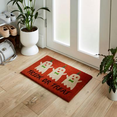 Dunelm Trick or Treat Ghost Coir Outdoor Doormat Orange