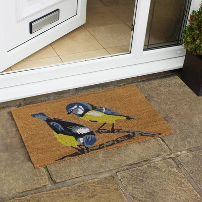 Dunelm JVL Eco Latex Birds Coir Doormat Yellow