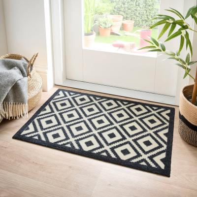 Dunelm Marvel Geometric Black & White Washable Doormat Black and white