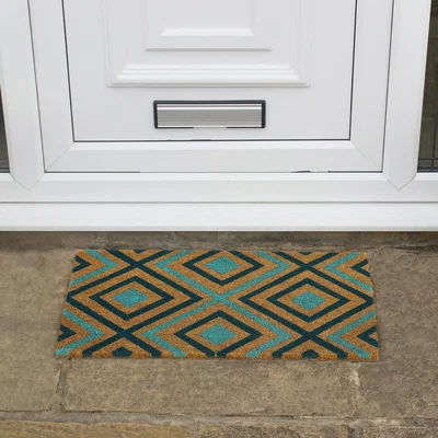 Dunelm JVL Eco Latex Rhombus Coir Doormat Teal (Blue)