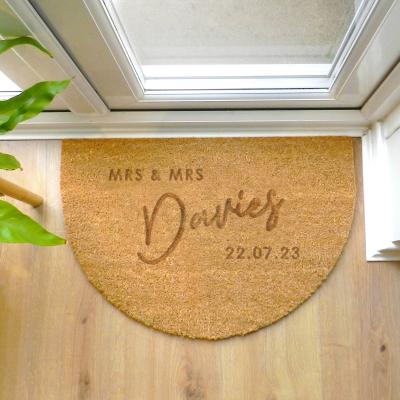 Dunelm Personalised Mr and Mrs Half Moon Doormat Brown