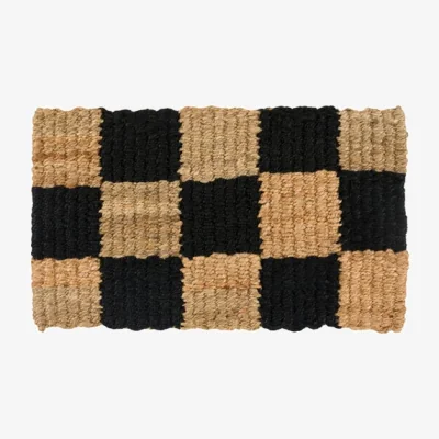 Dunelm Cedar and Sage Checkerboard Braided Coir Doormat