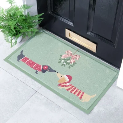 Dunelm Artsy Mats Christmas Sausage Dogs Indoor Outdoor Doormat