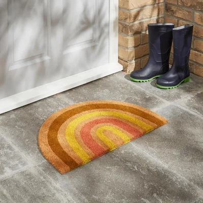 Dunelm Rainbow Half Moon Coir Doormat Yellow