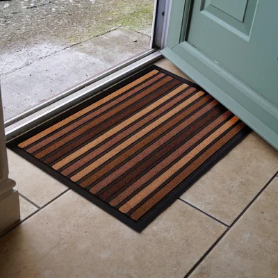 Dunelm Scrape N Sorb Stripe Outdoor Doormat Brown